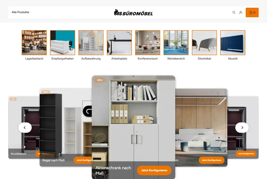 Screenshot des Onlineshops von AS Büromöbel