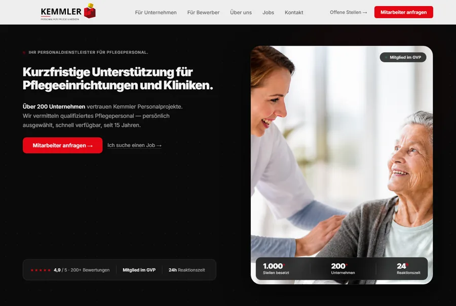 Screenshot der Webseite von Kemmler Personal
